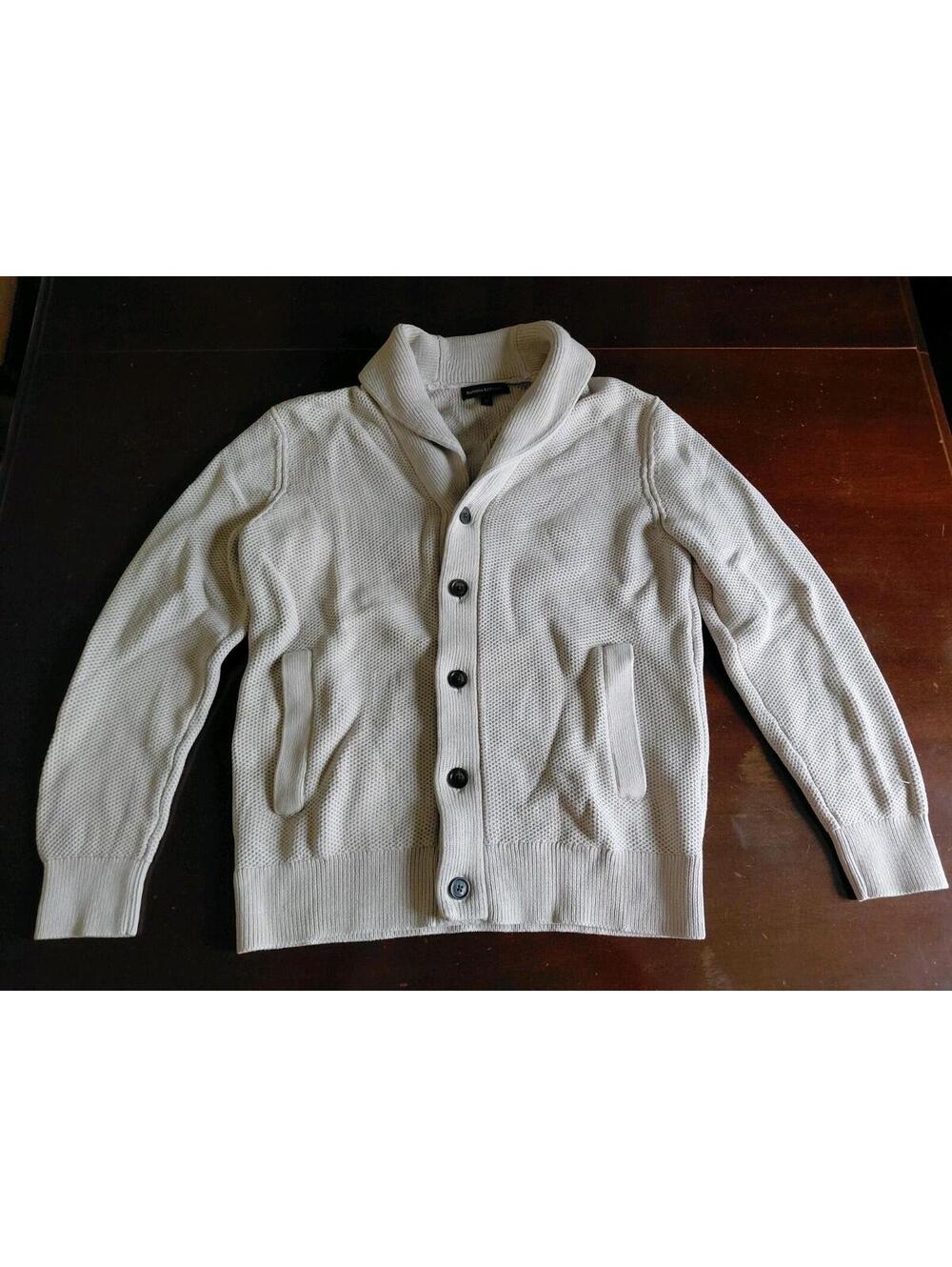 Banana Republic Cardigan Mens Medium Beige Sweater Button Shawl Collar Cotton